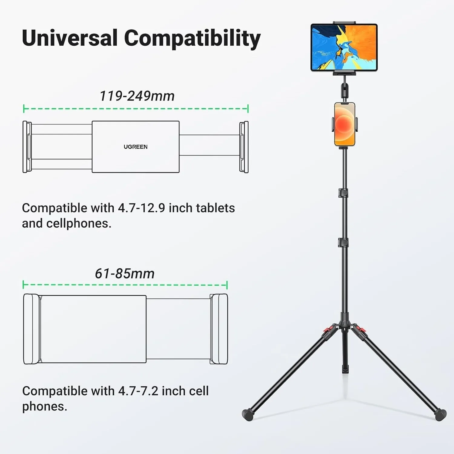 15647 2-in-1 Tablet   Phone Tripod Stand | Max 12.9” Tablet | Max 7.2” Phone