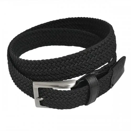 ALEC - Mens Cotton Woven Black Elastic Stretch Belt with Silver Buckle