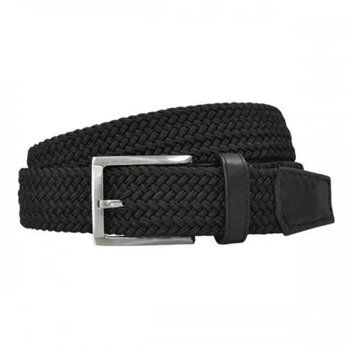 ALEC - Mens Cotton Woven Black Elastic Stretch Belt with Silver Buckle