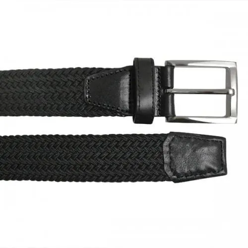 ALEC - Mens Cotton Woven Black Elastic Stretch Belt with Silver Buckle