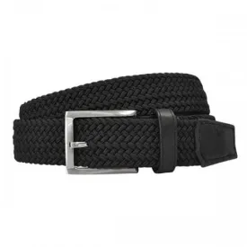 ALEC - Mens Cotton Woven Black Elastic Stretch Belt with Silver Buckle