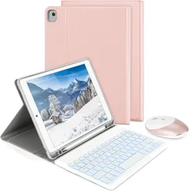 Backlit Keyboard Case with Mouse for New Ipad 8Th Gen. 10.2" 2020 / Ipad 10.2" 2019 / Ipad Air 3 / Ipad Pro 10.5 2017, Bluetooth Keyboard US Layout & Wireless Mice with Stand Cover, Rose Gold