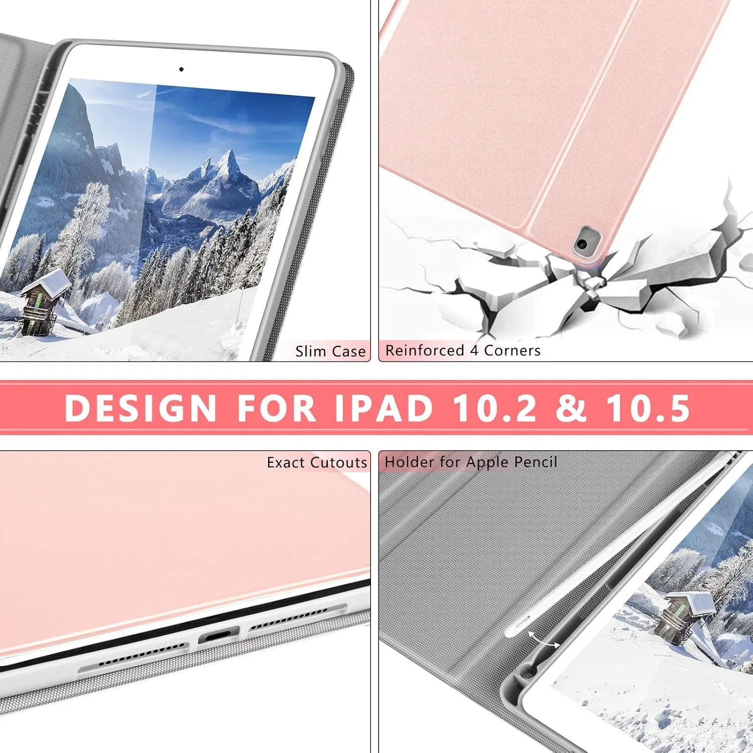 Backlit Keyboard Case with Mouse for New Ipad 8Th Gen. 10.2" 2020 / Ipad 10.2" 2019 / Ipad Air 3 / Ipad Pro 10.5 2017, Bluetooth Keyboard US Layout & Wireless Mice with Stand Cover, Rose Gold