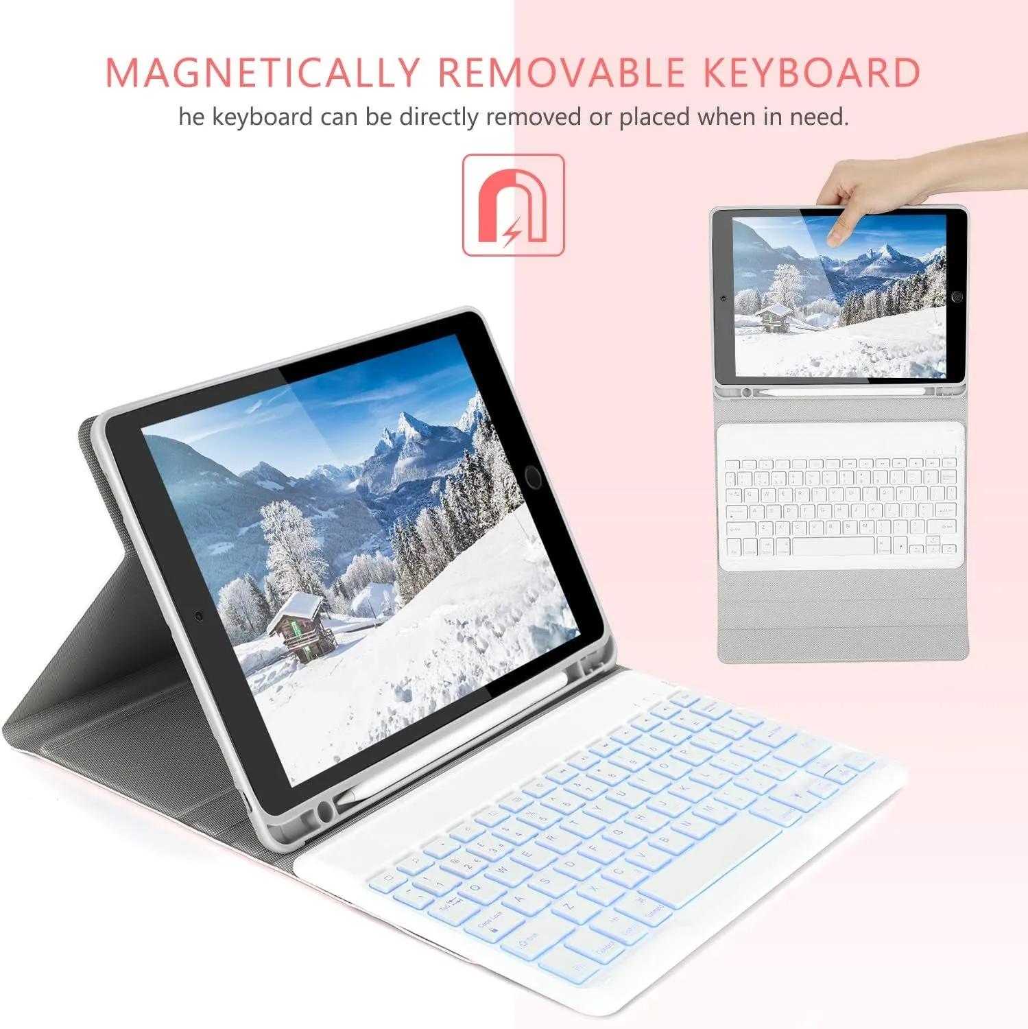 Backlit Keyboard Case with Mouse for New Ipad 8Th Gen. 10.2" 2020 / Ipad 10.2" 2019 / Ipad Air 3 / Ipad Pro 10.5 2017, Bluetooth Keyboard US Layout & Wireless Mice with Stand Cover, Rose Gold