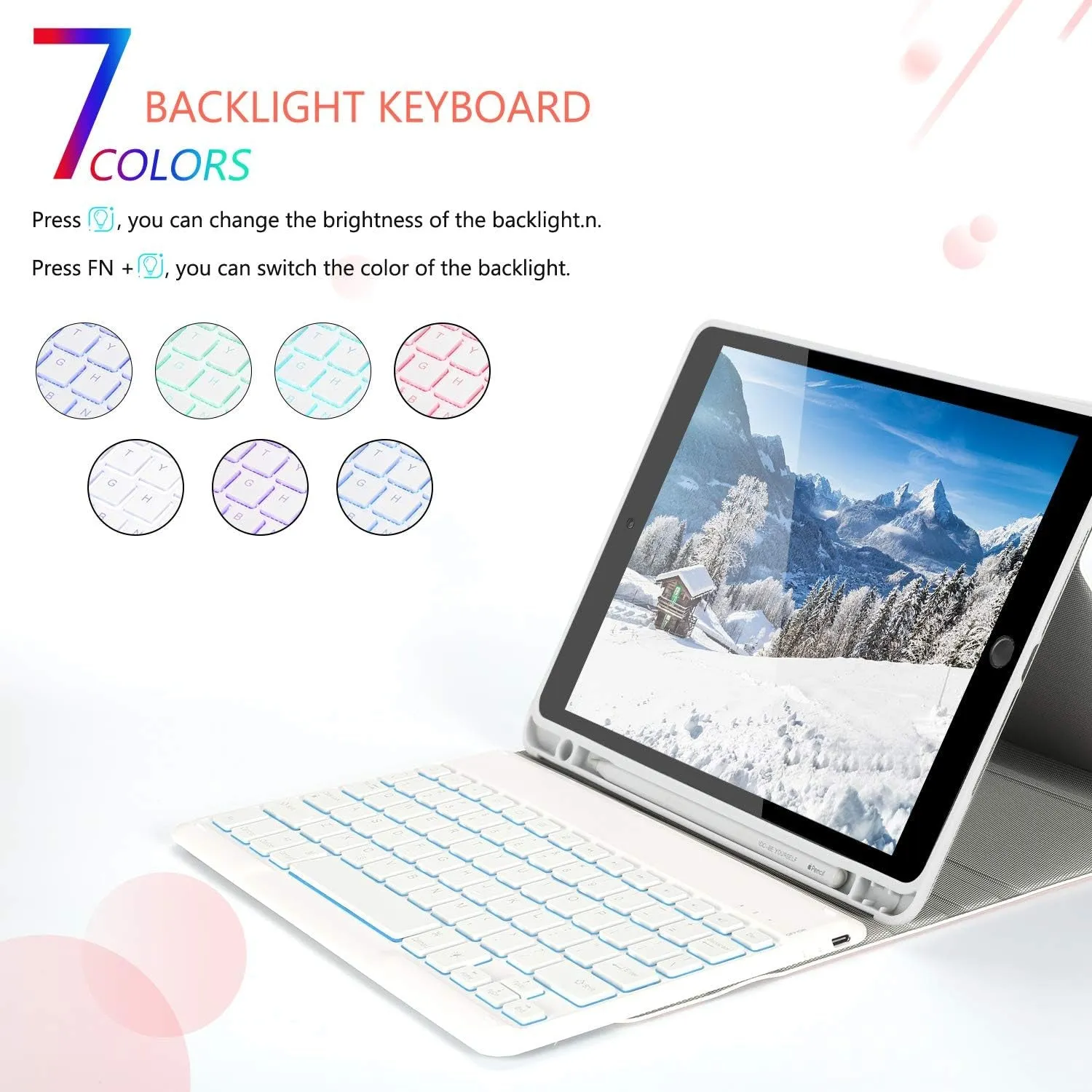 Backlit Keyboard Case with Mouse for New Ipad 8Th Gen. 10.2" 2020 / Ipad 10.2" 2019 / Ipad Air 3 / Ipad Pro 10.5 2017, Bluetooth Keyboard US Layout & Wireless Mice with Stand Cover, Rose Gold
