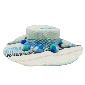 Basketweave Bohemian Hat with Large Pom Poms  - America and Beyond