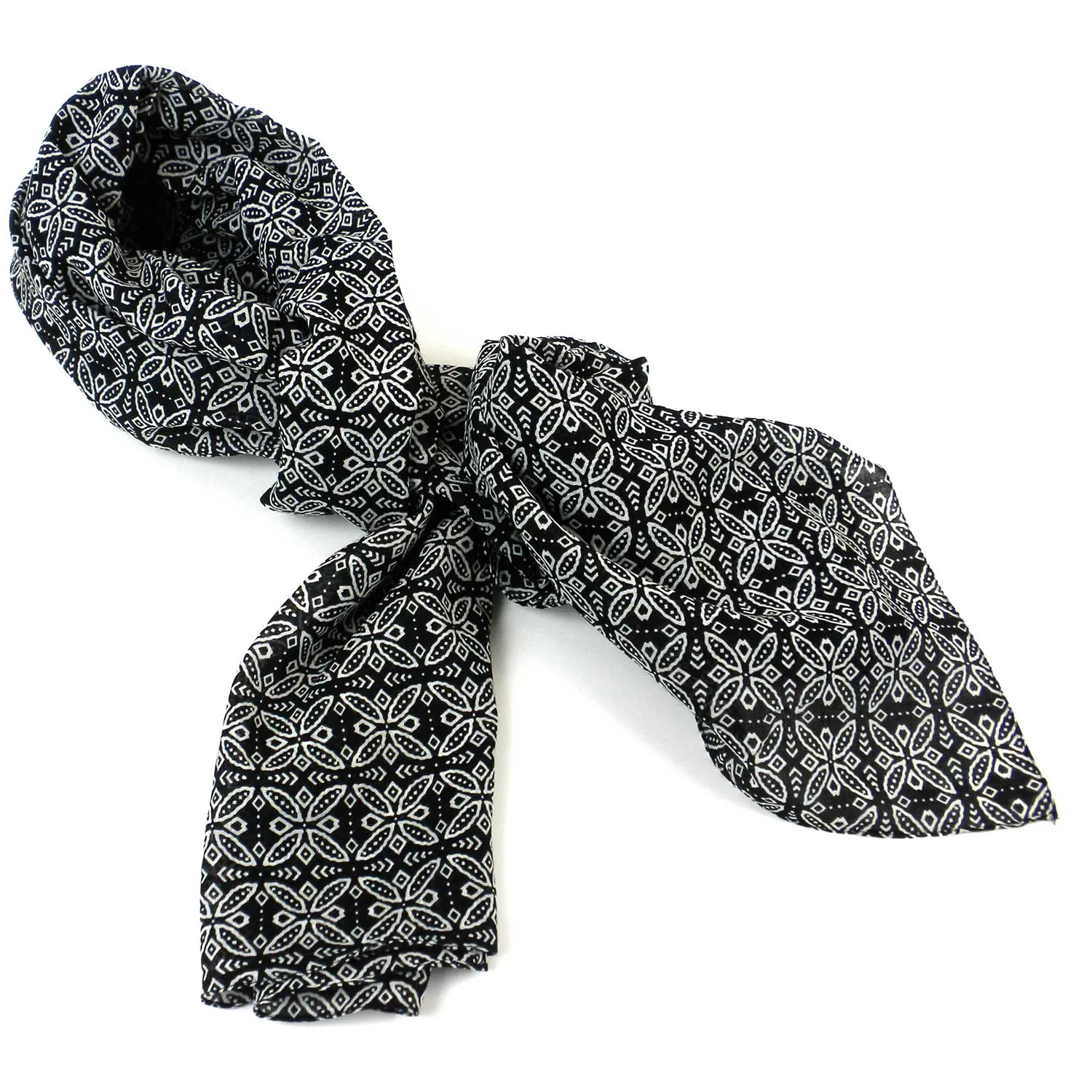 Black and White Floral Cotton Scarf Asha Handicrafts
