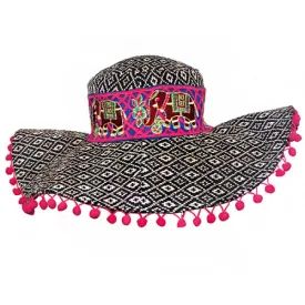 Black and White Jacquard Bohemian Hat with Elephant Band - America and Beyond