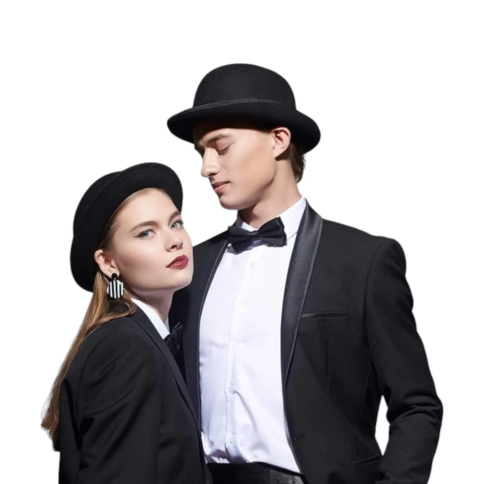 Black Bowler Hat with Silk Headband