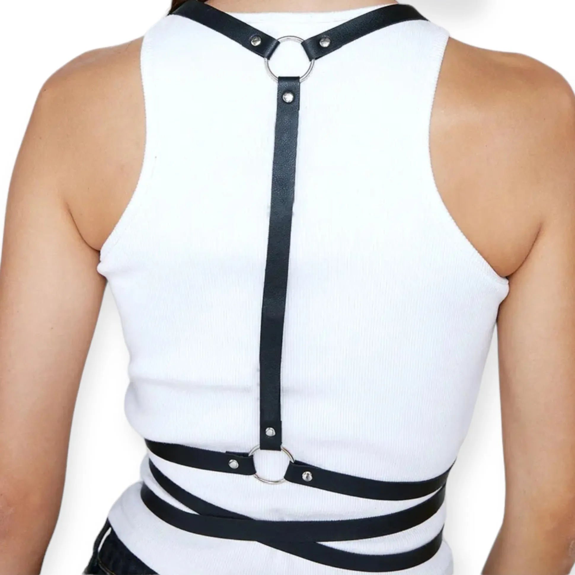 Black Chest Harness Multi Waist Wrap Belt