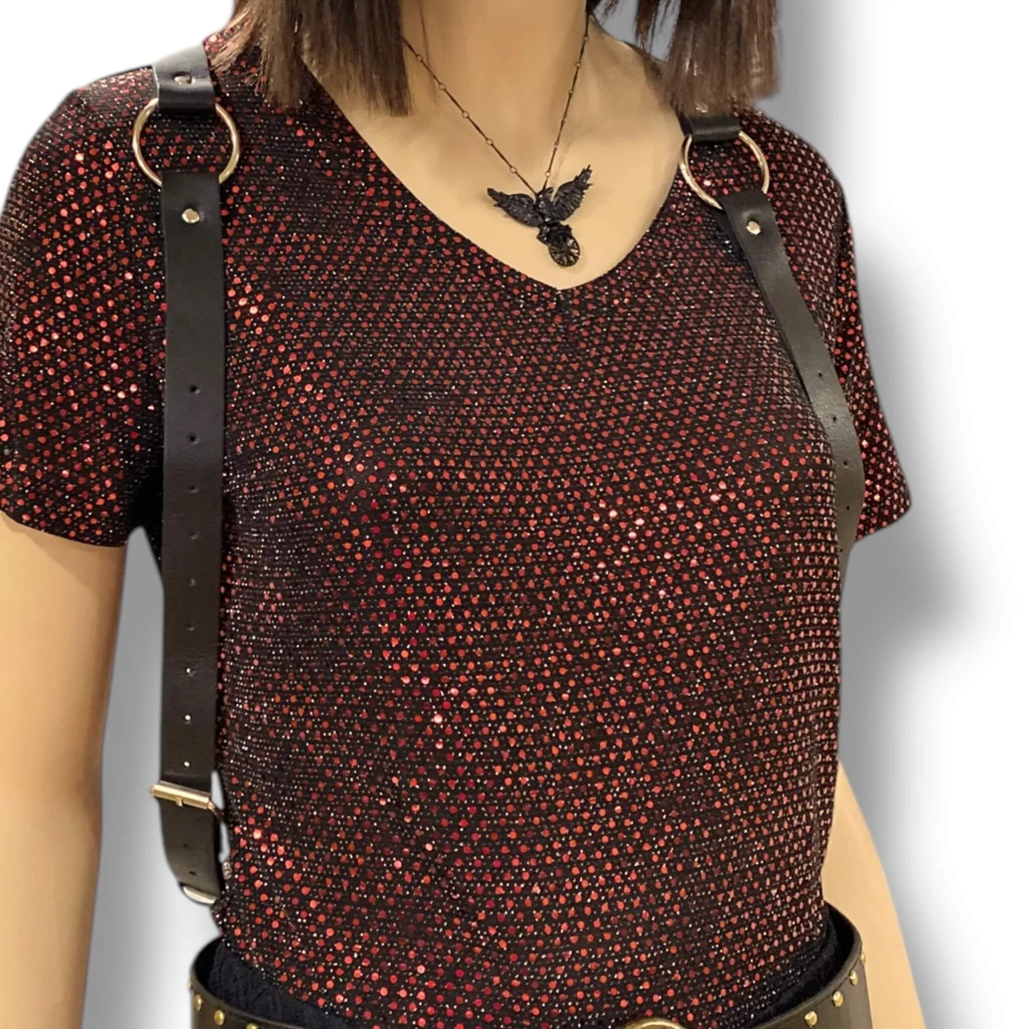Black Wide Shoulder Suspender Harness Belt