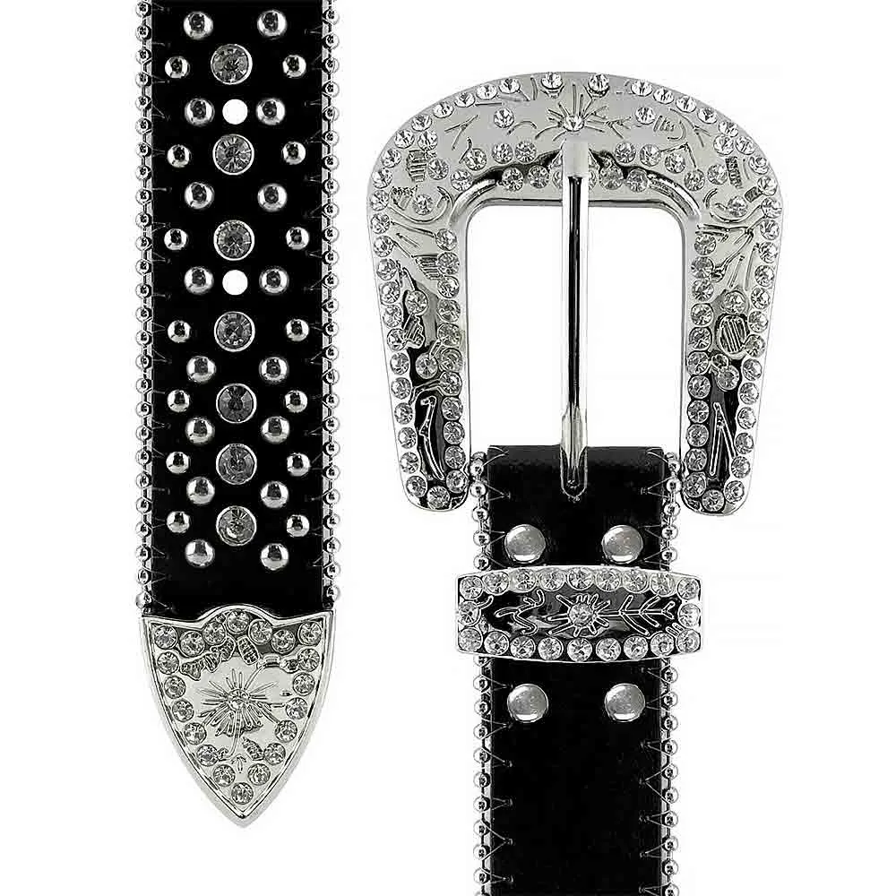 Black With Studs And White Stones Studded Rhinestones Belts