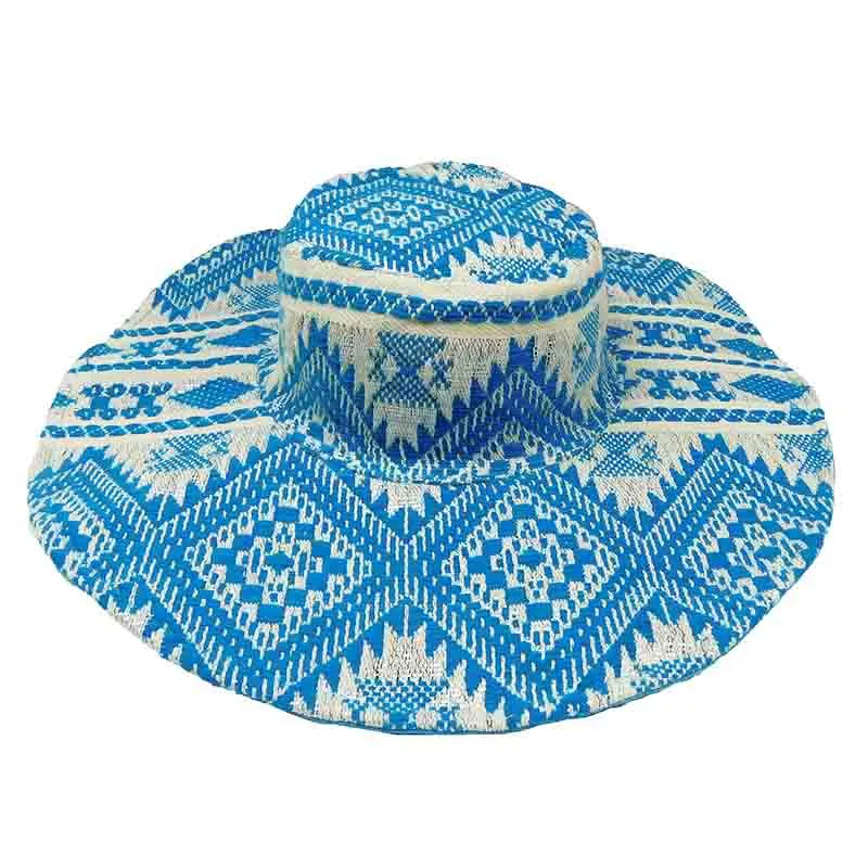 Blue Jacquard Bohemian Wide Brim Hat - America and Beyond