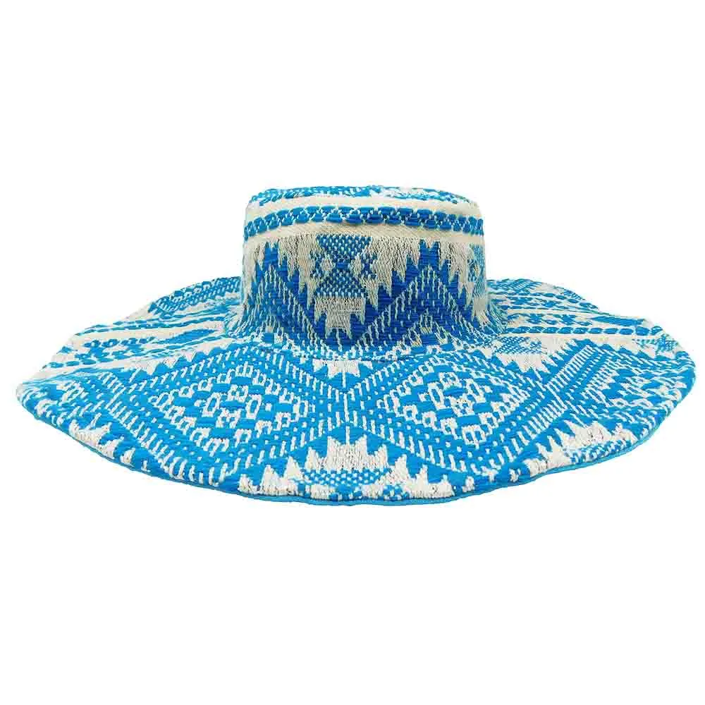 Blue Jacquard Bohemian Wide Brim Hat - America and Beyond