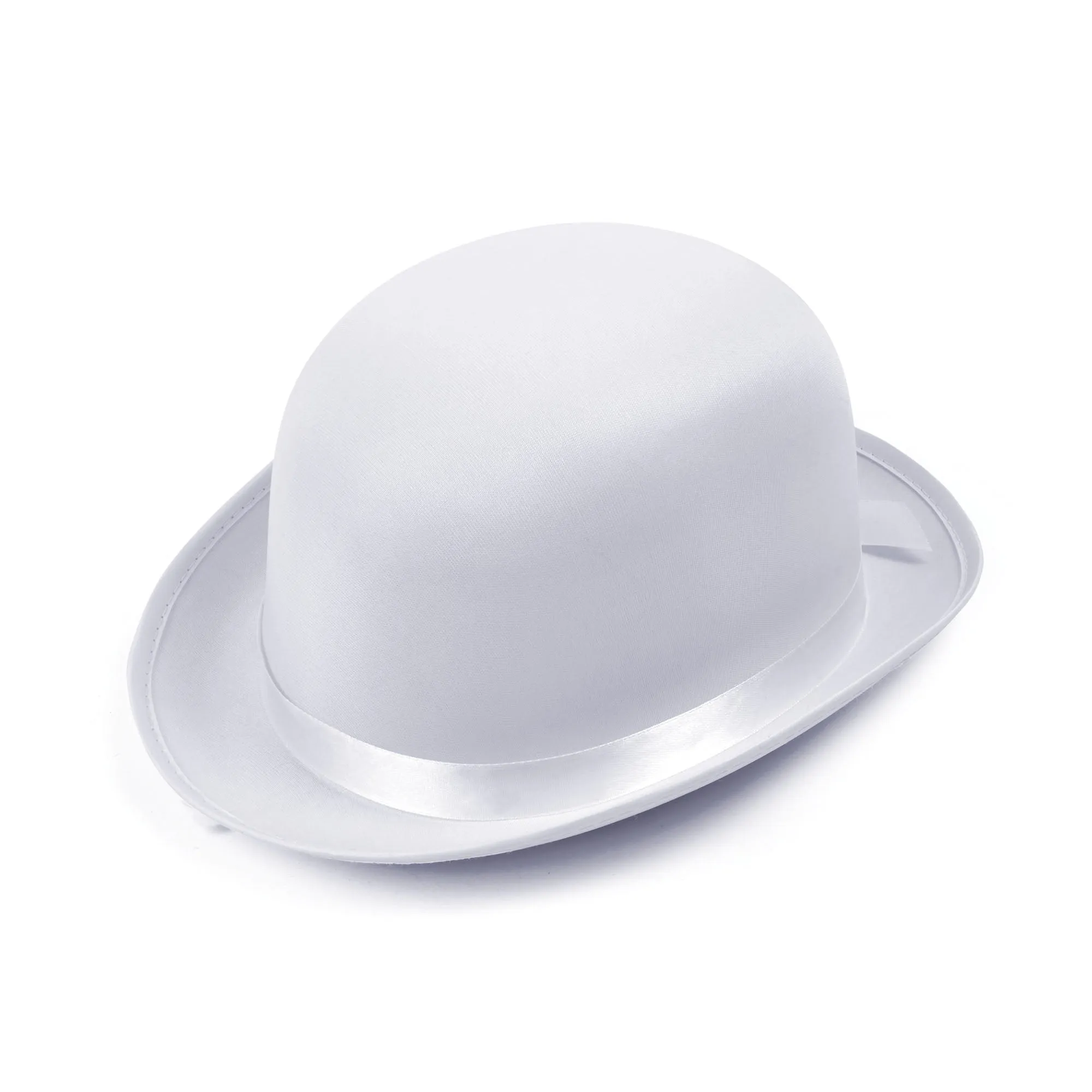Bowler Hat White Satin Look Ribbon Trim