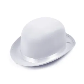 Bowler Hat White Satin Look Ribbon Trim