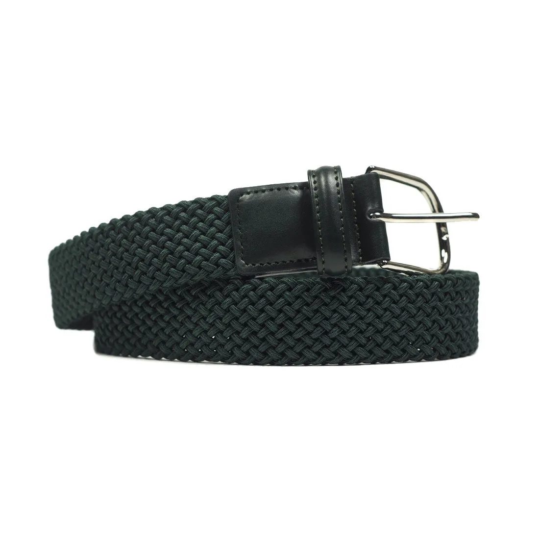 Dark Green Intreccio "tubo" tubular elastic woven belt