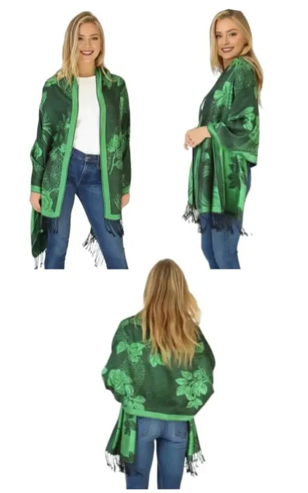 DB022 Rose Floral Pashmina Reversible Scarf Shawls