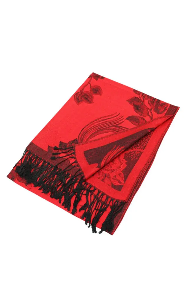 DB022 Rose Floral Pashmina Reversible Scarf Shawls