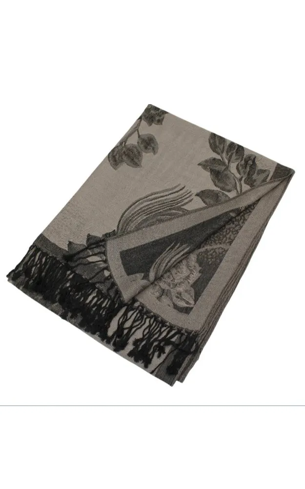 DB022 Rose Floral Pashmina Reversible Scarf Shawls