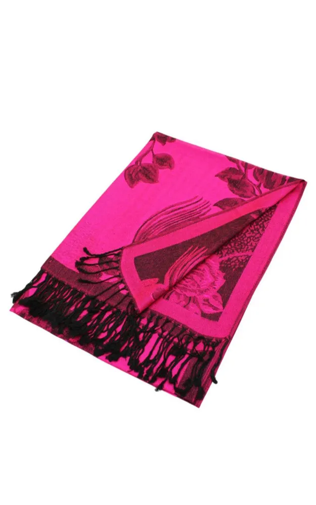 DB022 Rose Floral Pashmina Reversible Scarf Shawls
