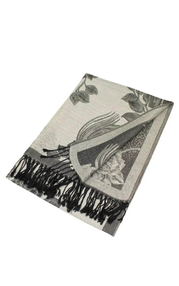 DB022 Rose Floral Pashmina Reversible Scarf Shawls