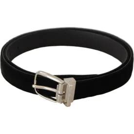 Dolce & Gabbana Elegant Velvet Black Belt with Logo Buckle