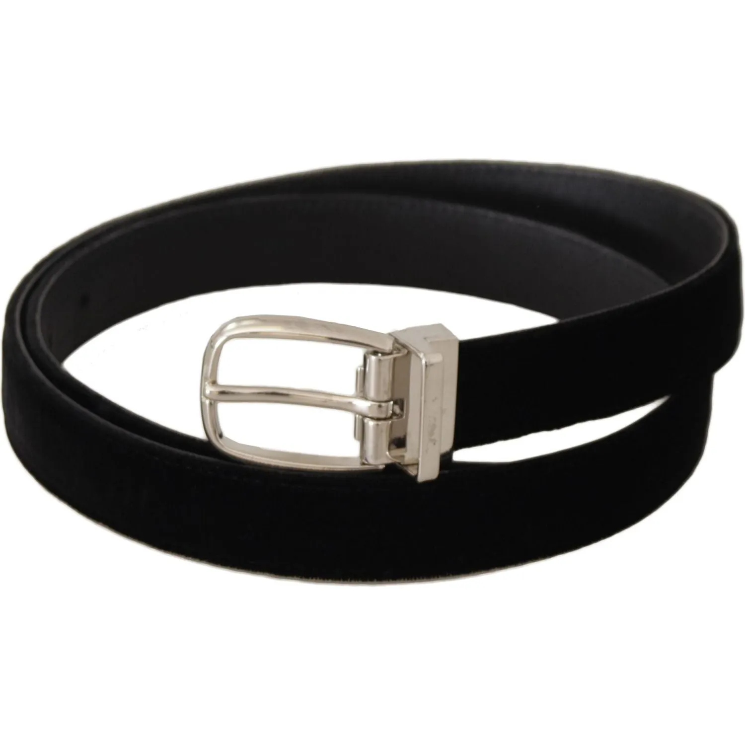 Dolce & Gabbana Elegant Velvet Black Belt with Logo Buckle