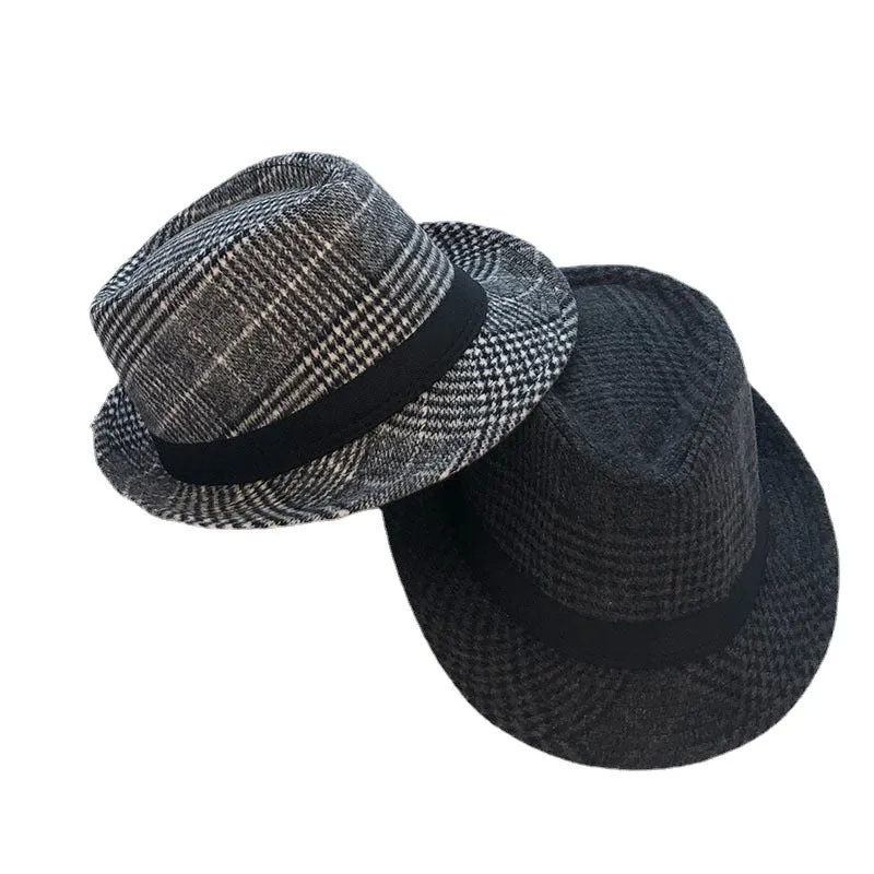 Mens Kentucky Derby Hats Plaid Autumn Winter Retro Warm Bowler Hat Female
