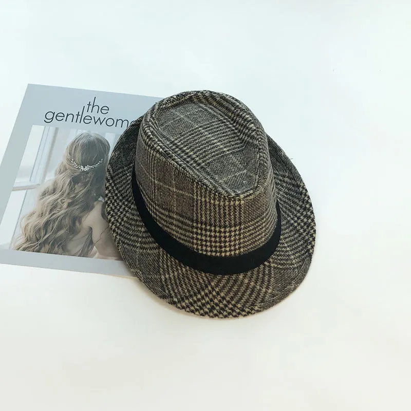 Mens Kentucky Derby Hats Plaid Autumn Winter Retro Warm Bowler Hat Female