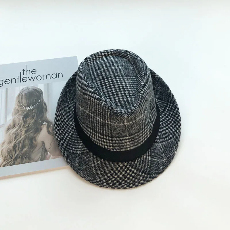 Mens Kentucky Derby Hats Plaid Autumn Winter Retro Warm Bowler Hat Female