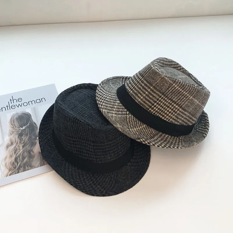 Mens Kentucky Derby Hats Plaid Autumn Winter Retro Warm Bowler Hat Female