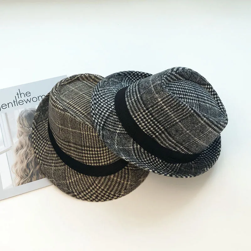 Mens Kentucky Derby Hats Plaid Autumn Winter Retro Warm Bowler Hat Female
