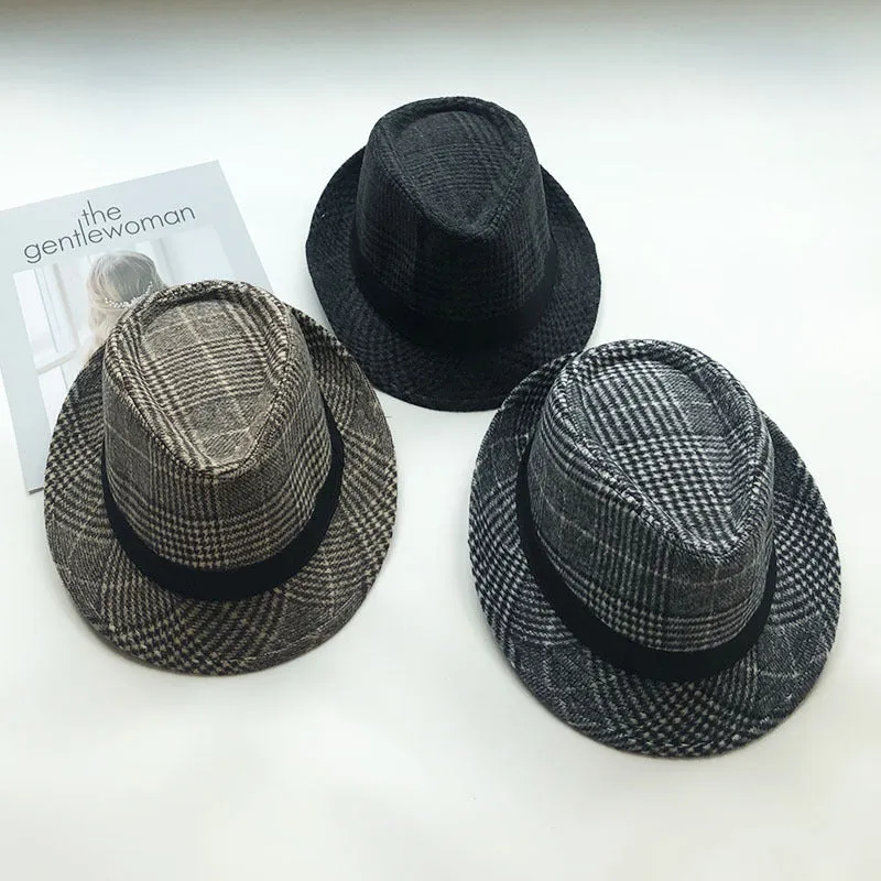 Mens Kentucky Derby Hats Plaid Autumn Winter Retro Warm Bowler Hat Female
