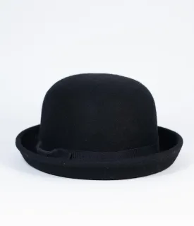 Retro Style Black Wool Bowler Hat