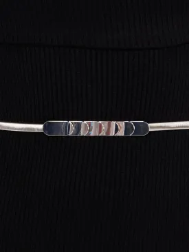 Silver Metal Belt With Textured Buckle