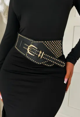 Studded Baddie Black Buckle Detail Elasticated Belt