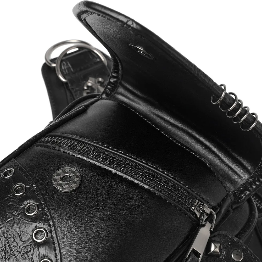 Unisex Skull Studded Chain Waist Bag / Steampunk Faux Leather Bag
