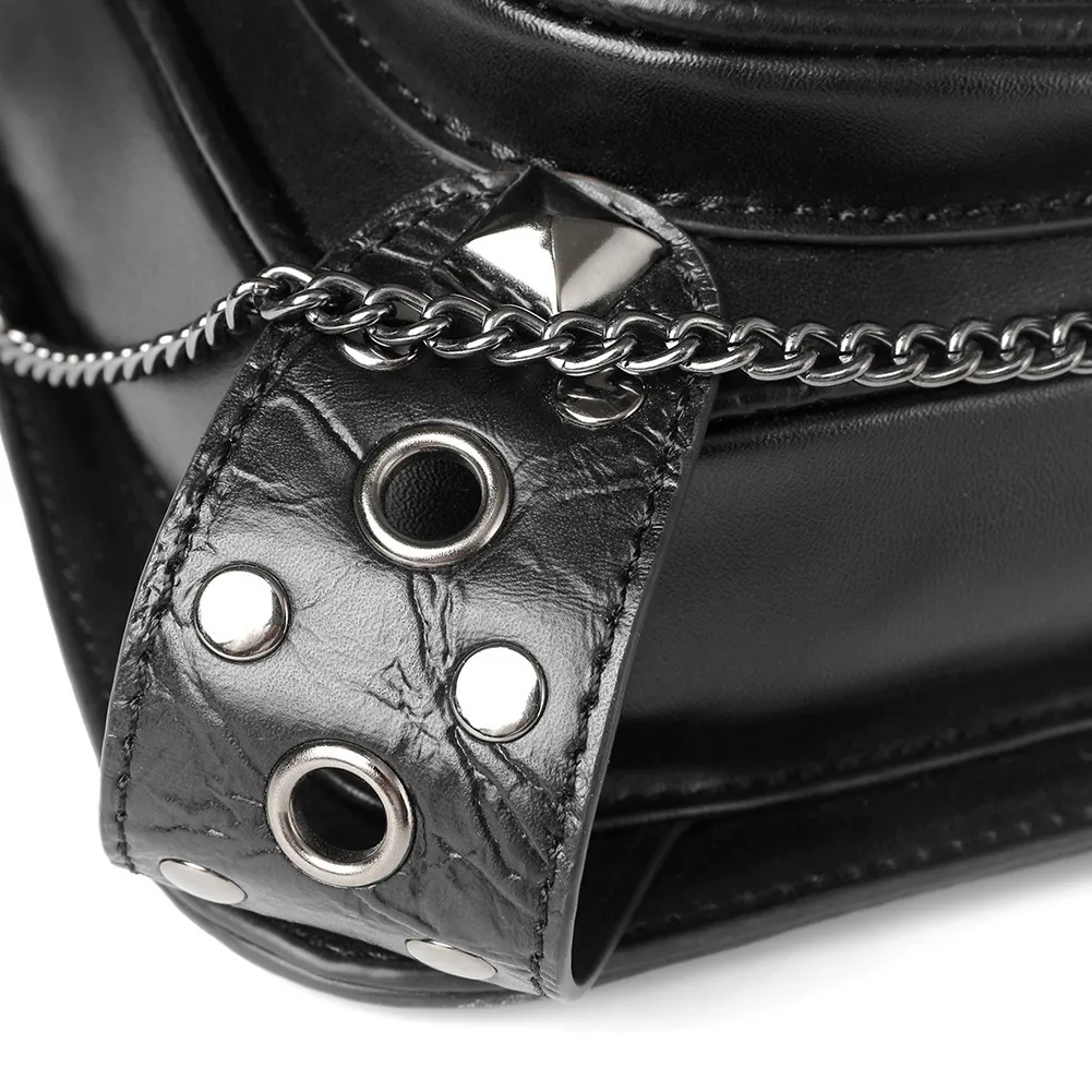 Unisex Skull Studded Chain Waist Bag / Steampunk Faux Leather Bag