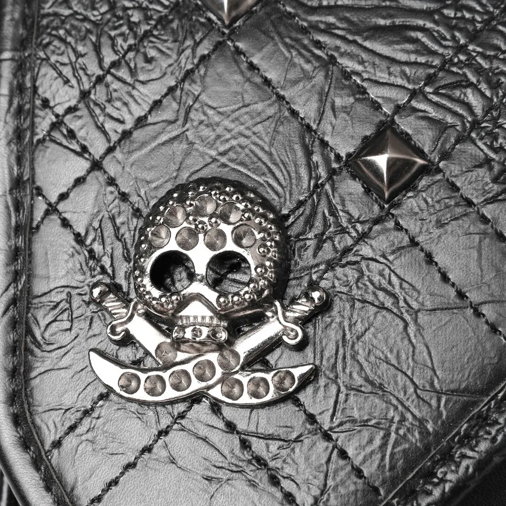 Unisex Skull Studded Chain Waist Bag / Steampunk Faux Leather Bag
