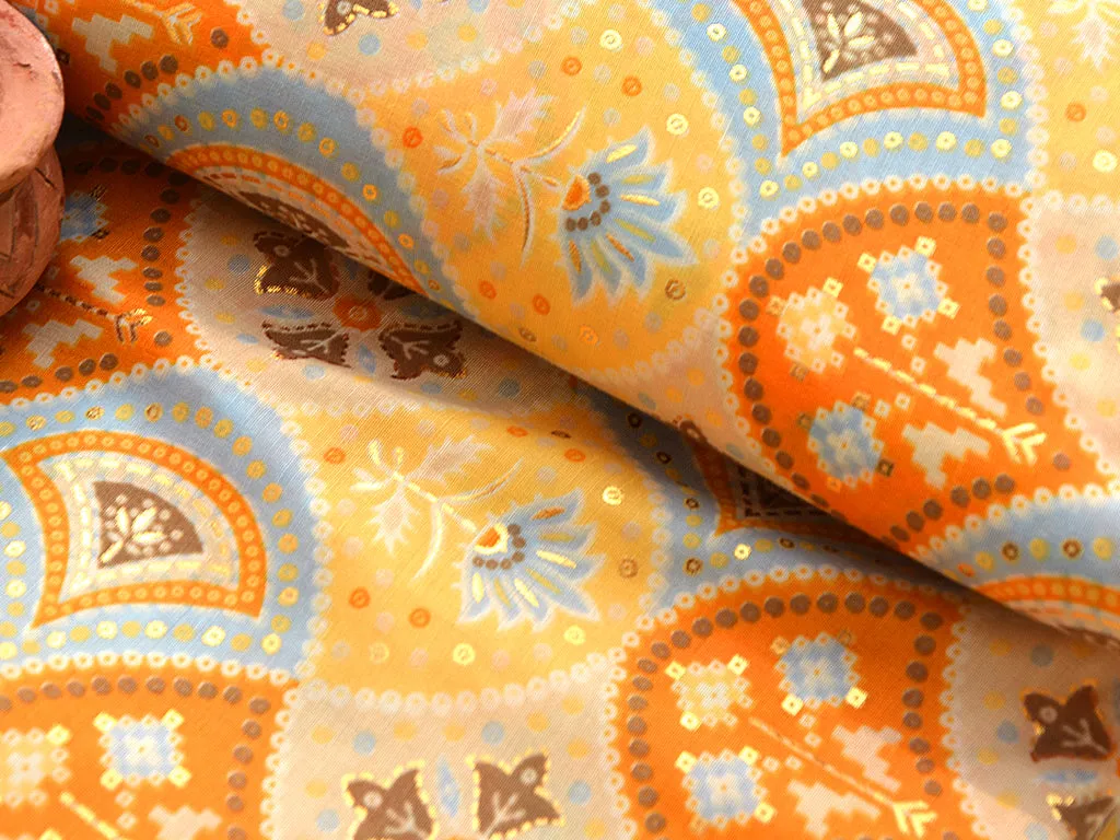 Yellow & Orange Geometric Soft Cotton Muslin Fabric