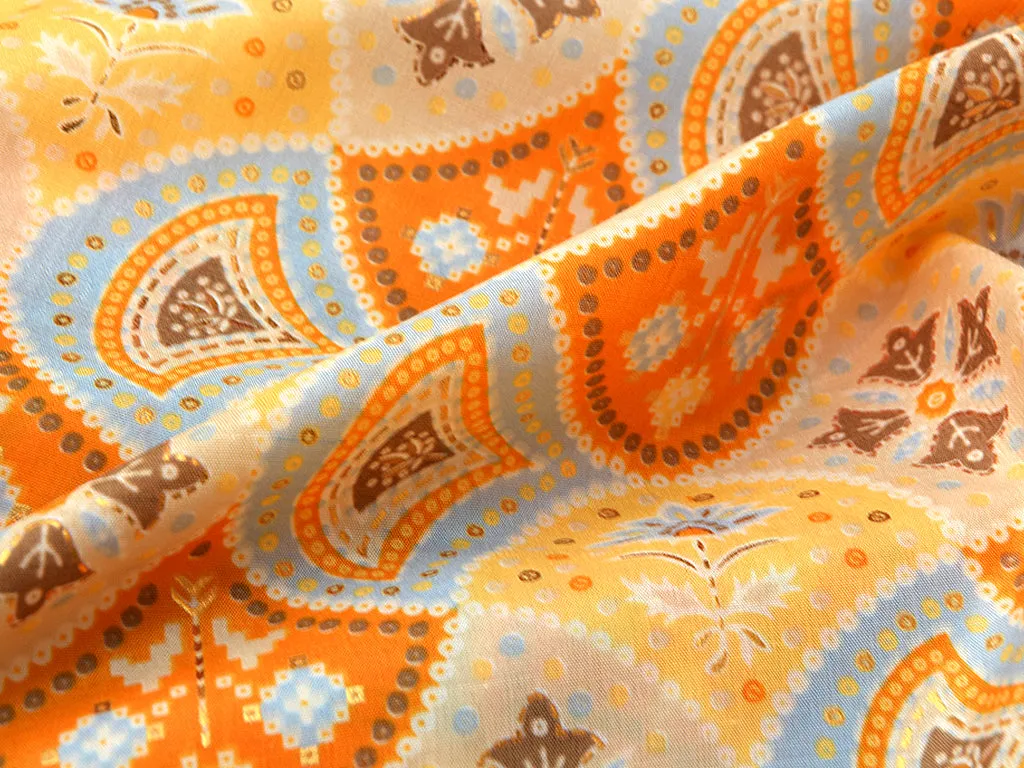 Yellow & Orange Geometric Soft Cotton Muslin Fabric